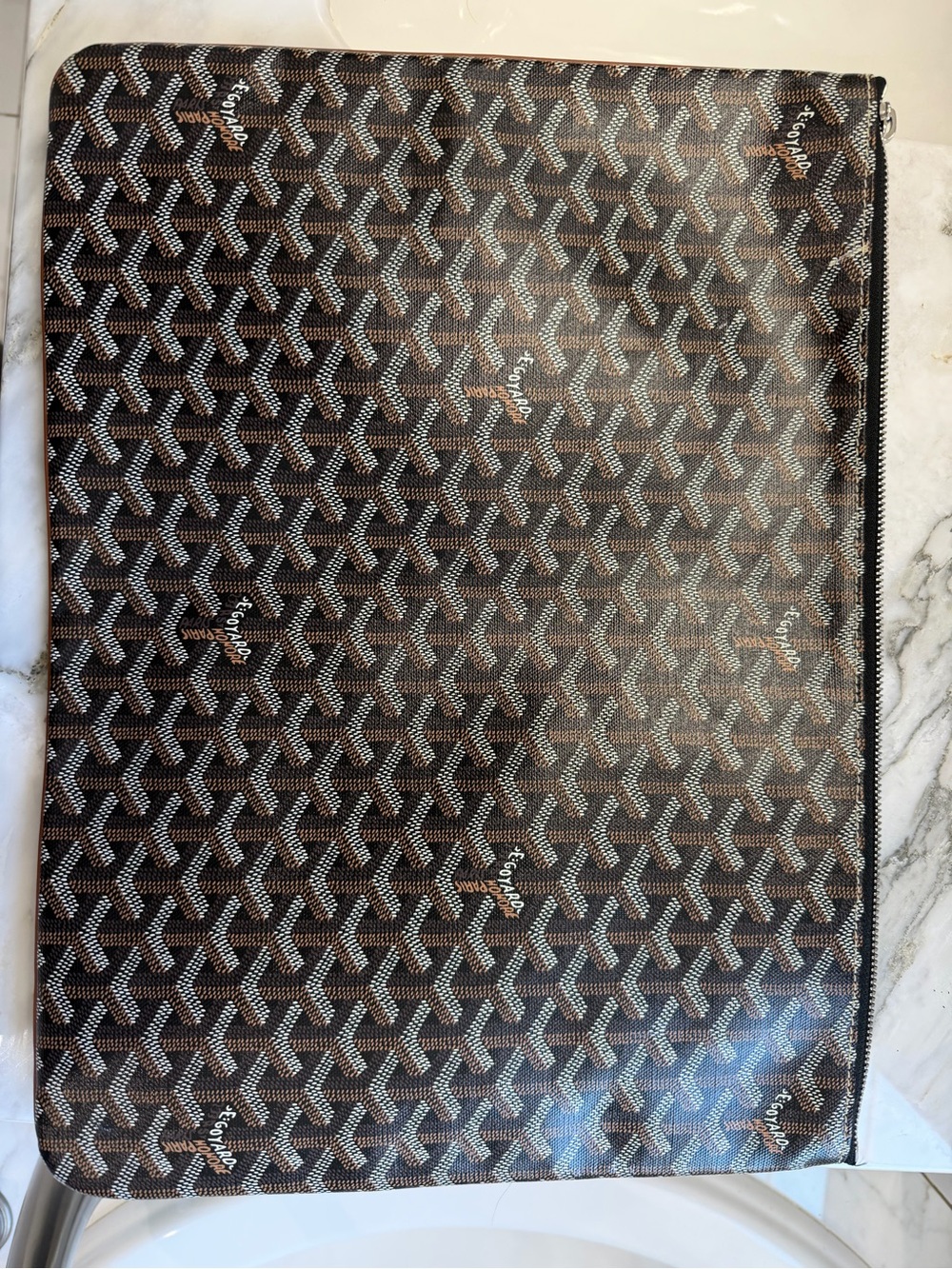Goyard Brown and Black Chevron Laptop Pouch